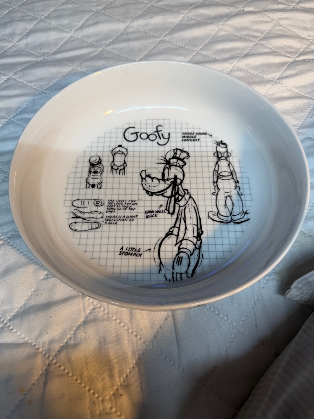 Disney White Ceramic Dish with Black Goofy Sketches